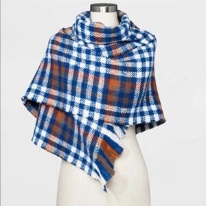 A New Day Brushed Blanket Scarf Blue Plaid  80x27